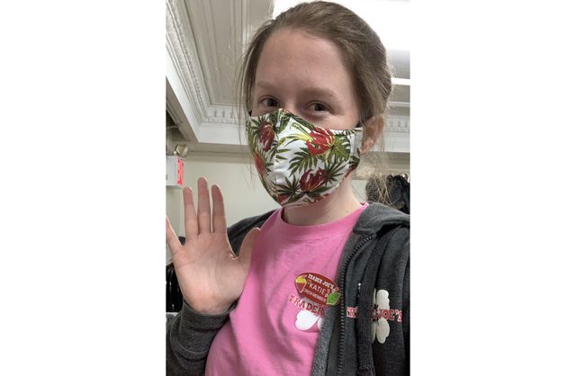 Katie, a worker at Trader Joe's, with a mask on